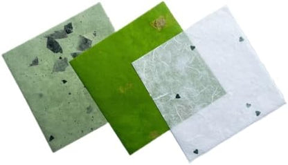 Natural Fiber Mulberry Paper Sheets 6 x 6 Inches, 50 PCS Handmade Craft Paper for Origami, Scrapbooking, Card Making, DIY Decoration, Mixed Media Art (Mixed Green Rice Straw etc.,,, 6 x 6) - Image 3