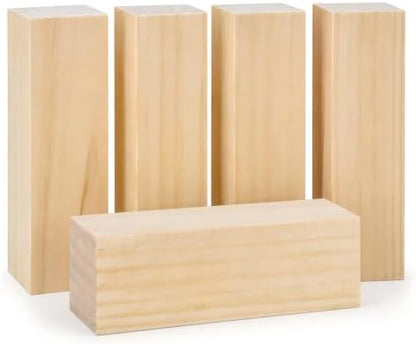 5 Pack Unfinished Wood Blocks, 6 x 2 x 2 Inch Wood Carving Blocks by Keshufu