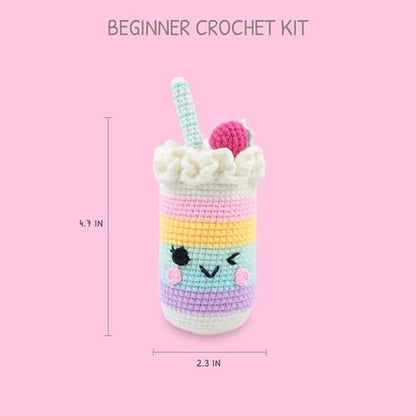 HOUSE CREATIVITY Crochet Kit for Beginners, Make a Cup with Straw, Amigurumi Crochet Kit with Video Tutorial, Complete Set with Yarn, Hook & Stuffing, Cozy Stress Relief Gift for Adults & Kids - Image 2