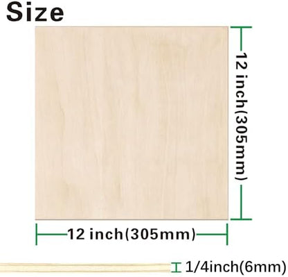 12 Pack Basswood Sheets 1/4 inch,12"x12"x1/4" Plywood Sheets,6mm Basswood for Laser Cutting,Laser Engraving Blanks,Thin Natural Unfinished Wood for Crafts,Wood Burning,Scroll Saw Cutting - Image 2