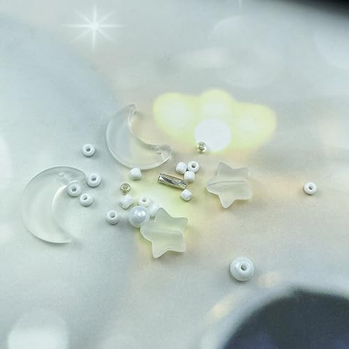Assorted Glass Beads for Jewelry Making Multi Size Colors Glass Star Moon Seed Pearl Spacer Beads for Bracelets Necklace Earring Making(Frosted White) - Image 4