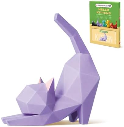 3D Origami Paper Craft Kit, Yoga Kitten Cute DIY Pre-Cut Animal Papercraft Model for Beginners, Fun Handmade Home Decoration Gift for Adults & Teens-Purple by Unknown