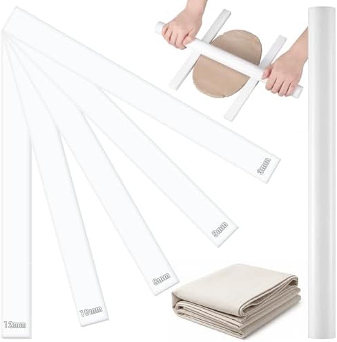 Fiwochic 12 Pcs Acrylic Pottery Tools Set Includes 1 Acrylic Clay Rolling Pin Sculpting Polymer Clay Tools 1 Stain Resistant Tablecloth and 10 Pcs 5 Size Teaching Rolling Mud Stick Guide(White) by Unknown