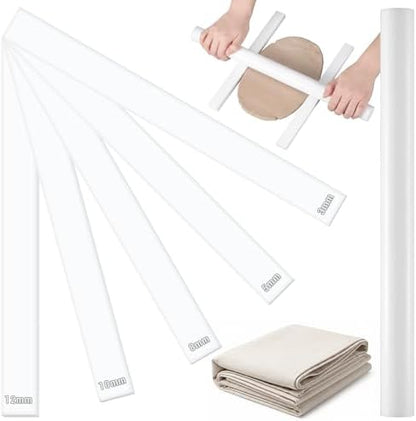 Fiwochic 12 Pcs Acrylic Pottery Tools Set Includes 1 Acrylic Clay Rolling Pin Sculpting Polymer Clay Tools 1 Stain Resistant Tablecloth and 10 Pcs 5 Size Teaching Rolling Mud Stick Guide(White) by Unknown