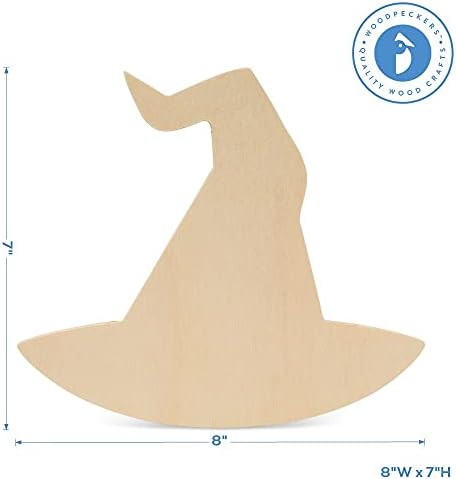 Wood Witch's Hat Cutouts 8 x 7 Inch, Pack of 12 Unfinished Wooden Cutouts for Crafting, and DIY Halloween Décor, by Woodpeckers - Image 4
