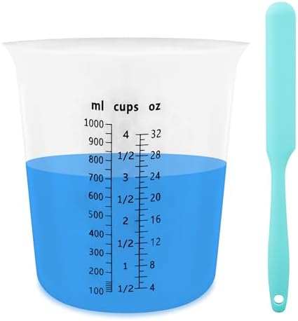Silicone Resin Mixing 1L Measuring Cup Set for Resin Supplies, Easy-to-Read Marks, 1000ml/32oz Large Cup, Thickened Reusable Silicone Cups for Epoxy Mixing, Jewelry Making by SwigranceQualityCreativity