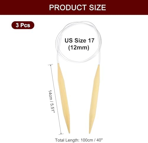 HARFINGTON 3Pcs US Size 17 (12 mm) Circular Knitting Needles, 39 Inch / 100 cm Round Wooden Needle for Handmade Projects DIY Knitting Blankets Socks Hats Sweaters - Image 2