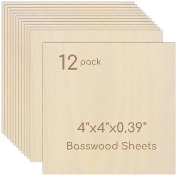 12 Pack Plywood Sheets, 4" x 4"x 0.39" Basswood Sheets by Hosifiy