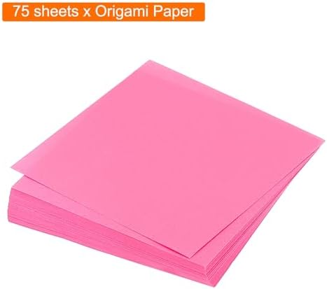 MECCANIXITY 75 Sheet Origami Paper Double Sided 4x4" Fluorescent Peach Red - Image 3