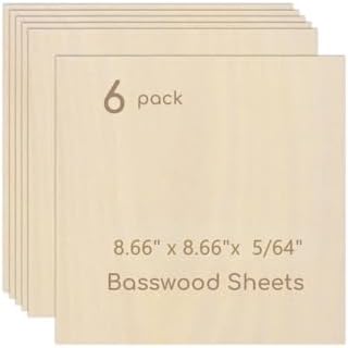 6 Pack Plywood Sheets, 8.66" x 8.66"x 5/64" Basswood Sheets by Hosifiy