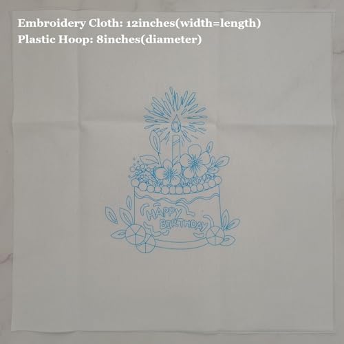 Esffaci Embroidery Starter Kit for Adult Beginner with Birthday Cake Flowers Pattern Hand Embroidery Set with Cloth Hoop Needle Threader Floss and Instruction - Image 3