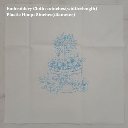 Esffaci Embroidery Starter Kit for Adult Beginner with Birthday Cake Flowers Pattern Hand Embroidery Set with Cloth Hoop Needle Threader Floss and Instruction - Image 3