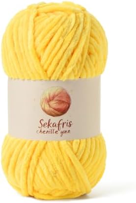 Chenille Yarn for Crocheting Size 5 Bulky Yarn Light Yellow by Sekafris