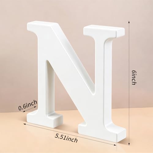 6 Inch White Wood Letters Unfinished Wooden Letters for Wall Decor Decorative Standing Letters Slices Sign Board Decoration for Craft Home Party Projects (N) - Image 2