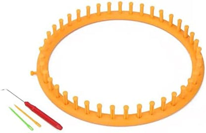 Katech Round Knitting Looms Set 29 cm Diameter Yellow Plastic Weaving Looms Scarf Hats Making Tools DIY Crocheting Handmade Craft Kit with a Crochet Hook and Needle for Knitting Lovers (Yellow) by Katech