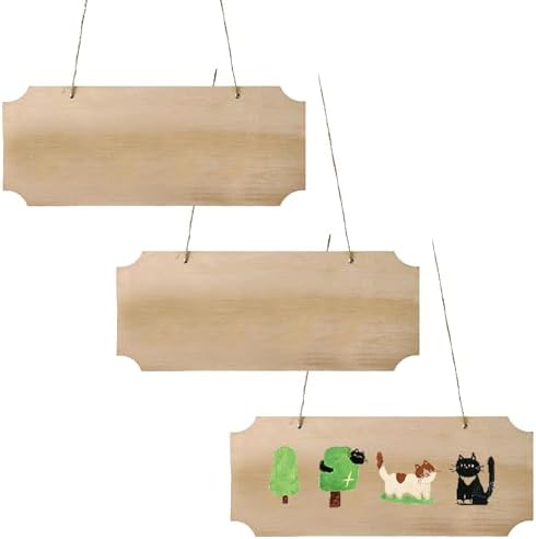 3 Pack Blank Wood Sign for Craft, Unfinished Hanging Wood Sign with Hole Blank Rectangle Hanging Wooden Plaque Door Wall Art Decoration for Painting Writing DIY Home Crafts by Unknown