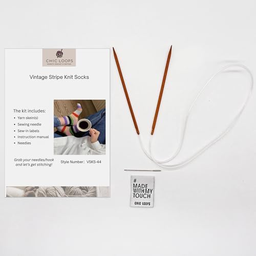 Chic Loops Knitting Kit for Beginners, Knitted Socks Beginner Crochet Kit for Adults, Crochet Vintage Stripe Knit Socks for Womem with Instruction(Midnight Blue，Sand Coast) - Image 4