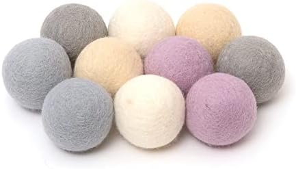 Glaciart One Felt Balls, Felt Pom Poms (10 Pieces) 4 Centimeters - 1.6 Inch, Handmade Felted 5 Pastel Lilac Colors Balls for Cats, Felting and Garland by GlaciartOne