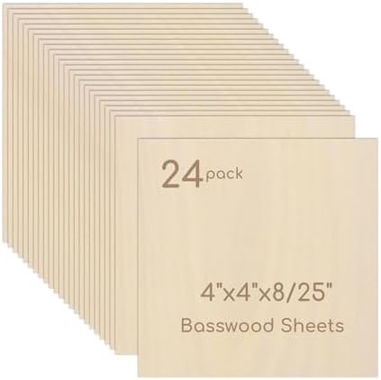 24 Pack Plywood Sheets, 4" x 4"x 8/25" Basswood Sheets by Hosifiy