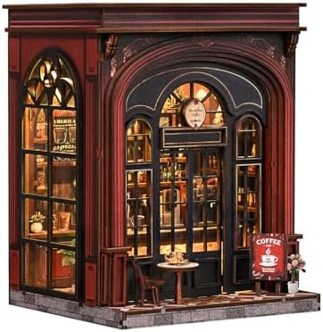 Sunny Cafe Dollhouse, DIY Miniature House Kit with LED Light for Adults Teens Beginners, Vintage Coffee Shop Book Nook Kit Bookshelf Decor, Creative DIY Craft Gift for Coffee Lovers Birthdays Holidays by VORABAITLE