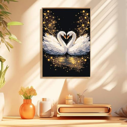 Mowana Swan Paint by Numbers Kit for Adults Framed Canvas - with Wooden Easel, Adults' Paint-by-Number Kits DIY Acrylic Oil Painting Kits Arts Crafts 7.8x11.8inch - Image 2