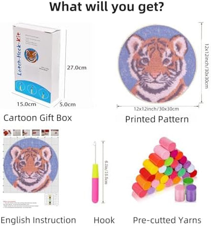 Latch Hook Rug Kit A Cartoon Baby Orange Tiger Portrait Easy for Beginners Round Carpet Crochet Yarn Craft Mini Rug DIY Hook and Latch Tapestry for Home Decor 30x30cm(2) - Image 2