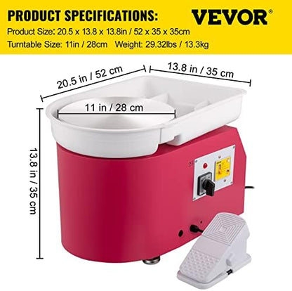 VEVOR Pottery Wheel, 28cm Forming Machine with Detachable Basin Foot Pedal Control, 350W Art Craft DIY Clay Tool for Art Craft Work and Home DIY Pink - Image 7