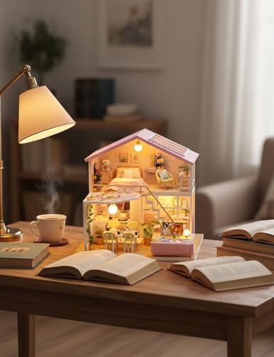 DIY Miniature House Kit: Sweet Time House, Parent-Child Craft Fun, Shelf Display with Details (Warm Pink,Filled with The Happyness of Life) - Image 4