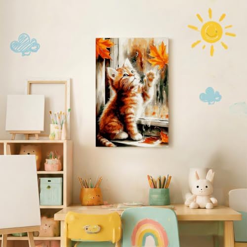 Spandrel Framed Paint by Numbers Cat Kit for Adult, Autumn Adult Paint by Number Kits on Canvas, DIY Acrylic Oil Easy Halloween Painting by Numbers Fall for Home Wall Decor, 8x12in - Image 3