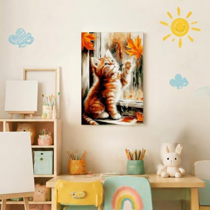 Spandrel Framed Paint by Numbers Cat Kit for Adult, Autumn Adult Paint by Number Kits on Canvas, DIY Acrylic Oil Easy Halloween Painting by Numbers Fall for Home Wall Decor, 8x12in - Image 3