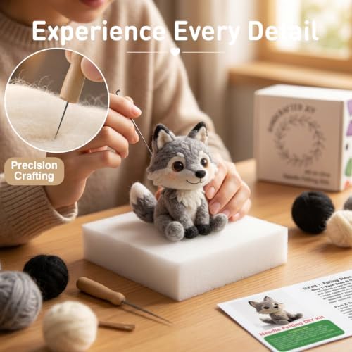 FACE N FACE DIY Needle Felting Kit Cute Wolf Pup – Needle Felting Starter Kit with Fiber Roving, Needles, Felting Pad & Instructions | Felted Wild Animal Kit for Beginners Adults | DIY Craft Gift - Image 4