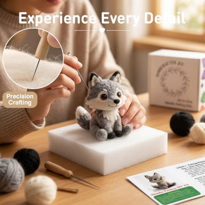 FACE N FACE DIY Needle Felting Kit Cute Wolf Pup – Needle Felting Starter Kit with Fiber Roving, Needles, Felting Pad & Instructions | Felted Wild Animal Kit for Beginners Adults | DIY Craft Gift - Image 4