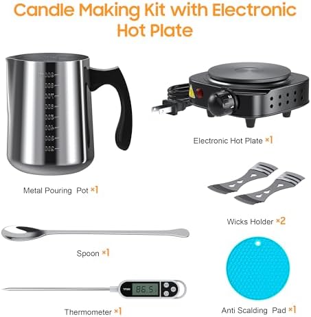 Ohcans Candle Making Kit with Electronic Hot Plate, Candle Making Kit for Adults, DIY Starter Candle Making Supplies, with 900ml Candle Make Pouring Pot, Stirring Spoon, Wicks Holder, Thermometers - Image 2