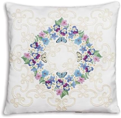 Janlynn Crewel Embroidery Kit, Floral Fantasy Pillow, White by Janlynn