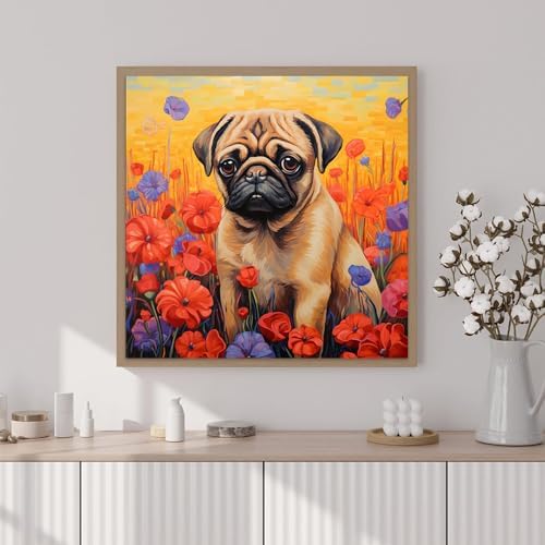 Artunion Framed Paint by Numbers Kit for Adults Beginners & Kids Ages 8-12,Pug Dog Paint by Number with Frame,Dog Animal Paint by Numbers Kit on Canvas 10 * 10 Inch Without Easel - Image 2