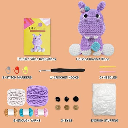 CODGP Crochet Kit for Beginners, 11.8-Inch Hippo Crochet Kit for Adults - Image 3
