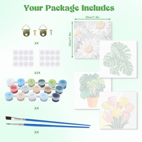 Lxmsja 4 Pack Bold Botanicals Paint by Numbers Kit for Adults, Easy Framed Paint by Numbers for Adults Beginner, DIY Acrylic Oil Painting Craft Kits for Home Wall Decor 8x8 inch - Image 6