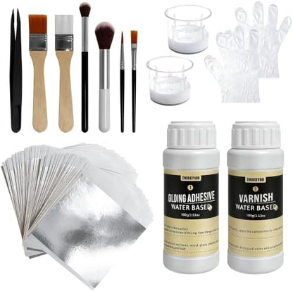 200 Pieces Silver Leaf Sheets, Complete Gilding Adhesive Kit for Leaf by ZHIBEIYOU