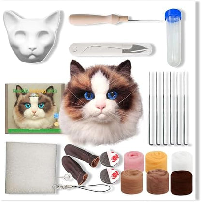MeowPick Needle Felting Kit with Cat Head Mold, Animals Needle Felting Set, DIY Wool Felt Materials Set with Felting Tool and Instruction for Quick Needle Felting Craft (Ragdoll) by MEOWPICK