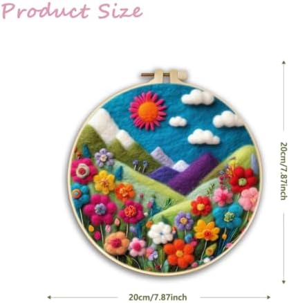 CaptainCrafts DIY Needle Felting Starter Kit with Picture Hoop, Foam Pad, Felt Cloth, Instructions for Home Decoration, Beginner Art Craft (Colourful Flowers and Mountains) - Image 2