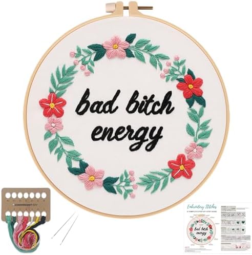 Louise Maelys Funny Quote Embroidery Kit for Beginners Floral Wreath DIY by LouiseMaelys