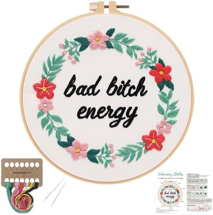 Louise Maelys Funny Quote Embroidery Kit for Beginners Floral Wreath DIY by LouiseMaelys