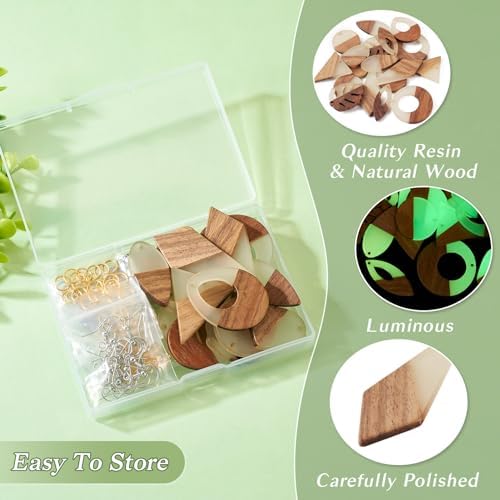 FASHEWELRY Glow in The Dark Resin Wood Earrings Charms Geometry Luminous Wooden Earring Blanks Glow Light Teardrop Wooden Earring Findings for Jewelry Making, 98Pcs - Image 5