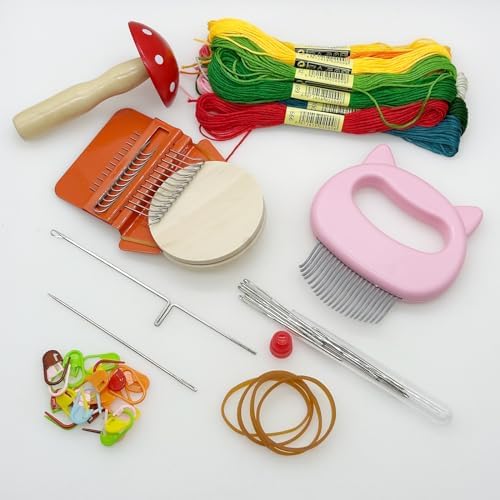 Allazone Small Darning Weaving Loom Darning Loom, 12 Hooks Type Weave Tool Small Weaving Loom Machine with 50 Color Darning Threads for DIY Artful Patterns, Repair Clothes - Image 4
