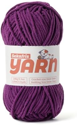 Plush Chunky Chenille Yarn for Crocheting, Soft Fluffy Velvet Yarn for Crocheting, Fuzzy Baby Blanket Knitting Yarns, 100g/131yds Bulky Amigurumi Yarns（Dark Purple） by Sekafris