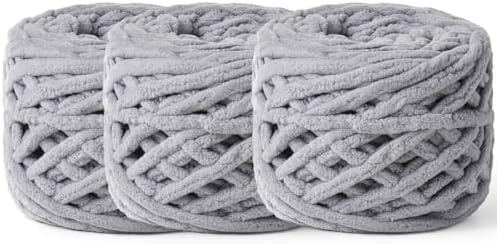 3 Pack Plush Chenille Chunky Yarn 100g (49.2yd) - Fluffy Velvet Yarn Crochet for Blanket Knitting and Crocheting - Baby Yarns for Crocheting Soft - Amigurumi Yarns (Grayish) by OMoiut