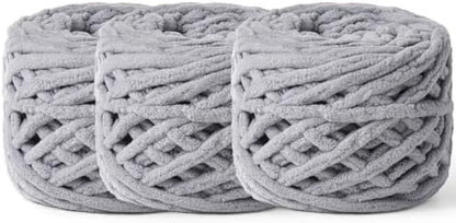 3 Pack Plush Chenille Chunky Yarn 100g (49.2yd) - Fluffy Velvet Yarn Crochet for Blanket Knitting and Crocheting - Baby Yarns for Crocheting Soft - Amigurumi Yarns (Grayish) by OMoiut