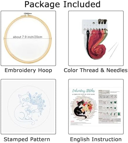 Nuberlic Embroidery Kits for Beginners with Cat and Flower Pattern - Image 7