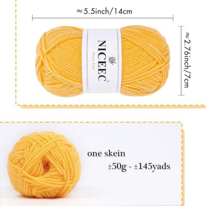 NICEEC 300g Soft Assorted Colors Yarn 100% Acrylic 870yds -Yellow9# - Image 3