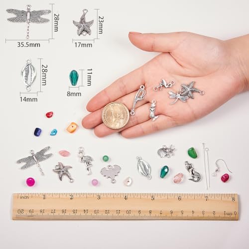 SUNNYCLUE 1 Box DIY 10 Pairs Starfish Mermaid Dragonfly Dangle Earring Making Kit Jewelry Making Supplies Beading Starter Kits for Beginner Adults Fish Hook Silver, Instruction - Image 3